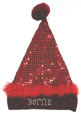 17" Sexy Red Sequin "Hottie" Santa Hat - Size Medium