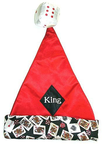 15" Casino Gambling "King" Of Diamonds Santa Hat - Size Medium