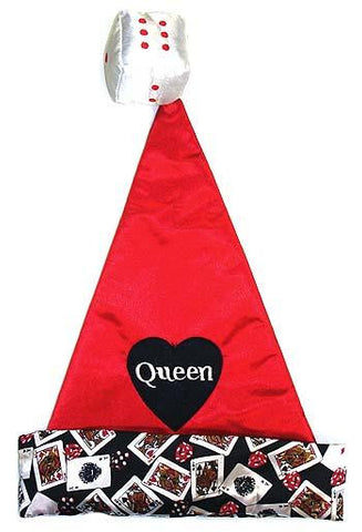 15" Casino Gambling "Queen" Of Hearts Santa Hat - Size Small