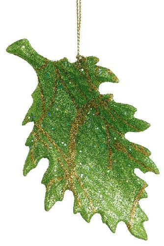 5" Green And Gold Glitter Leaf Christmas Ornament