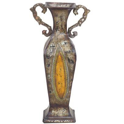 Asian-Inspired Antique Finish Metal Vase 21"H #86009