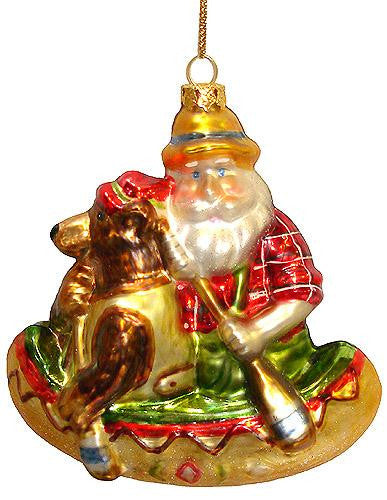 Santa Claus & Brown Bear Canoeing Glass Christmas Ornament #823041 A