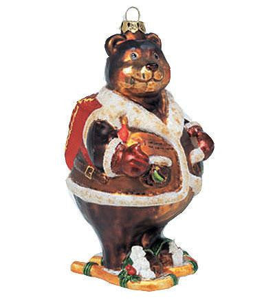 Mrs. Bear With Outdoor Winter Snowshoes Glass Christmas Ornament #823043-B