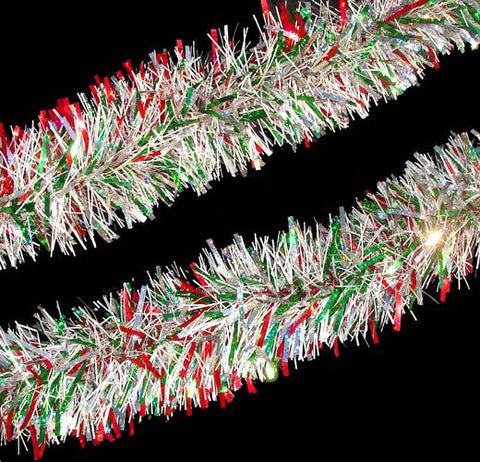 12' Holographic Red, Green, White and Silver Christmas Tinsel Garland - Unlit