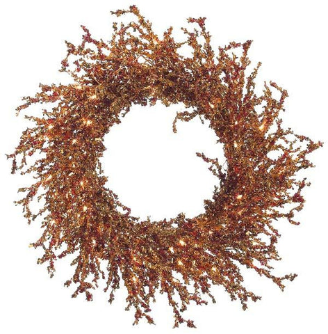 Copper and Burgundy Pre-Lit Berries and Ice Christmas Wreath