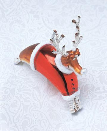 Whimsical Reindeer In Red Santa Coat Glass Christmas Ornament