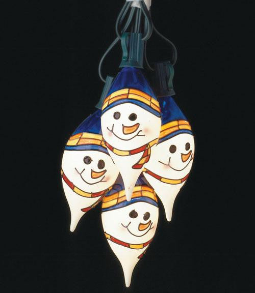 Set of 7 Commercial Grade Snowman Face Christmas Lights Green Wire #726122