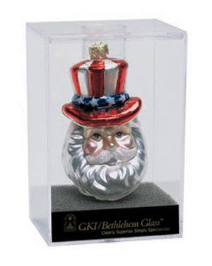 Uncle Sam Santa Claus Head Glass Christmas Ornament #822011