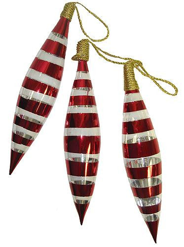 Set of 3 Red Painted Glass Finial Christmas Ornaments 8" # 69704000000