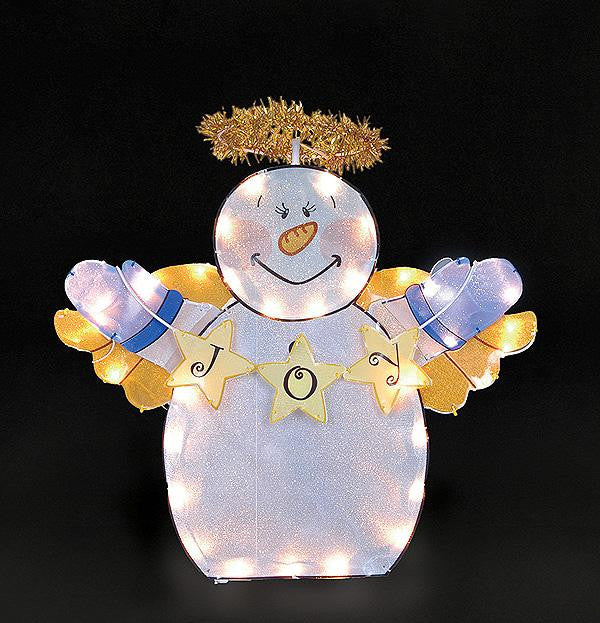 24" Snowman Angel With Joy Sign Lighted Gel Christmas Yard Art