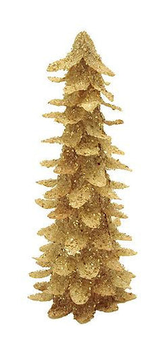 Set of 2 Glittered & Iced Gold Christmas Table Top Trees 17"H