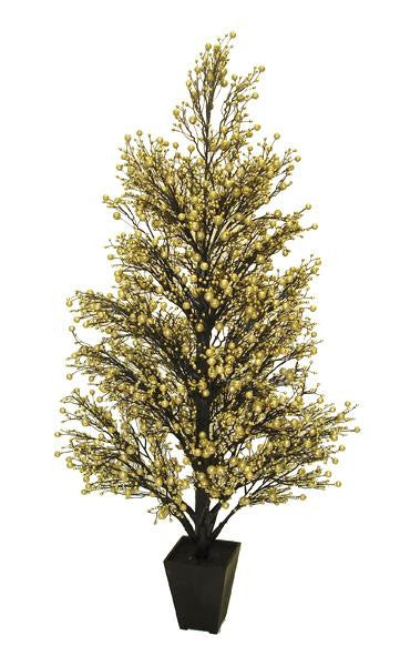 44" Potted Gold & Black Glittered Berry Christmas Tree