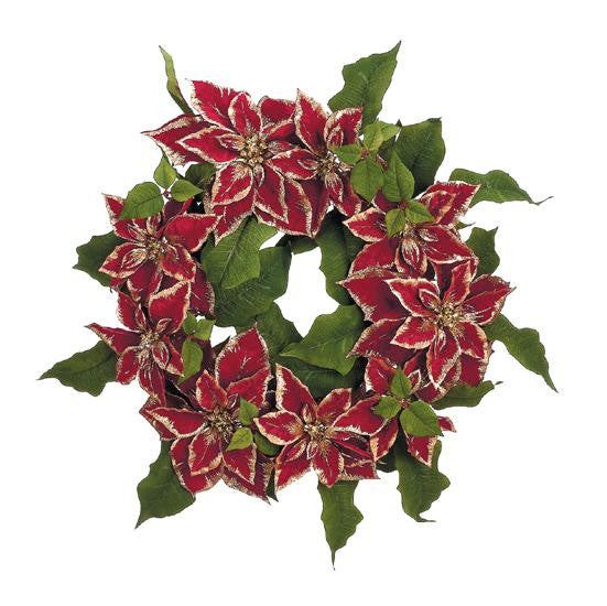 24" Red Royal Poinsettia Flower Christmas Wreath #XPR336-RE