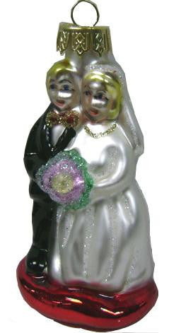 3" Bride And Groom Glass Wedding Christmas Ornament #822004