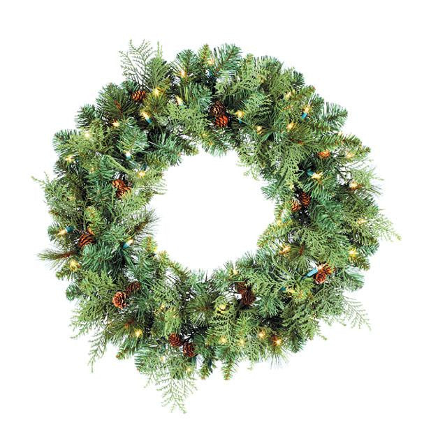 24" Madison Pine Pre-Lit Artificial Christmas Wreath - Clear Lights