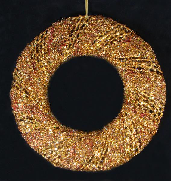 24" Sparkling Gold Glitter & Burgundy Beaded Decorative Christmas Wreath - Unlit