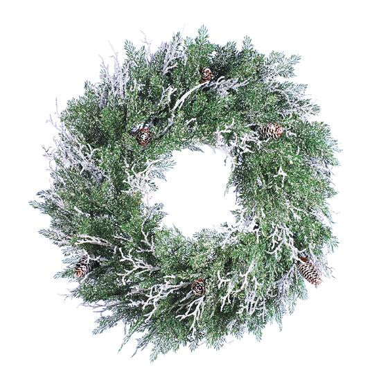 24" Frosted Cedar with Pine Cones Artificial Christmas Twig Wreath - Unlit