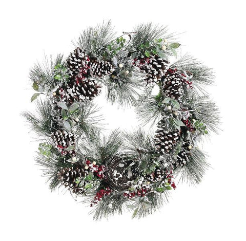 31" Frosted Pine Cone & Berry Christmas Grapevine Wreath