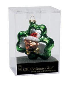 2.5" Green Shamrock with Teddy Bear Face Glass Christmas Ornament #822012