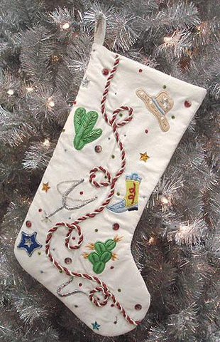 19" Wild West White Country Western Cowboy Themed Christmas Stocking