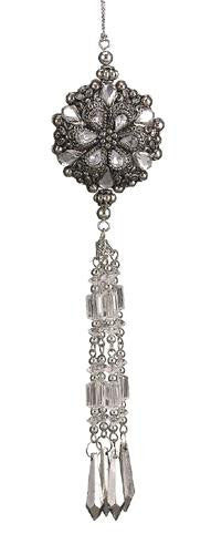 8" Silver Rhinestone With Drop Beaded Christmas Ornament #XM8584-SI-CW