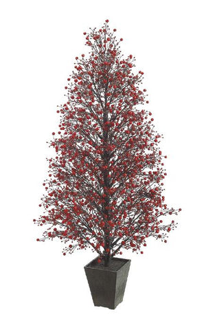 51" Potted Red & Black Glittered Berry Christmas Topiary Tree #XBZ728-RE