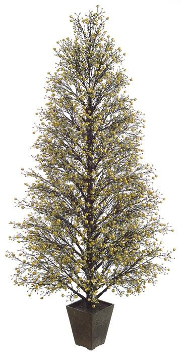 64" Potted Gold & Black Glittered Berry Christmas Tree #XBZ729-GO