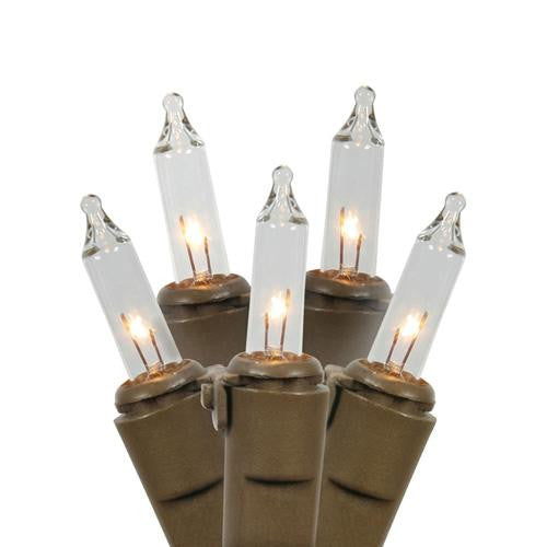 Set of 50 Clear Mini Christmas Lights - Brown Wire