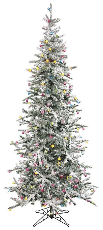 7' Pre-Lit Winter Fun Flocked Christmas Tree w- Multi G40 Lights