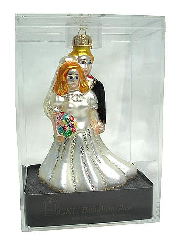 4" Bride And Groom Glass Wedding Christmas Ornament