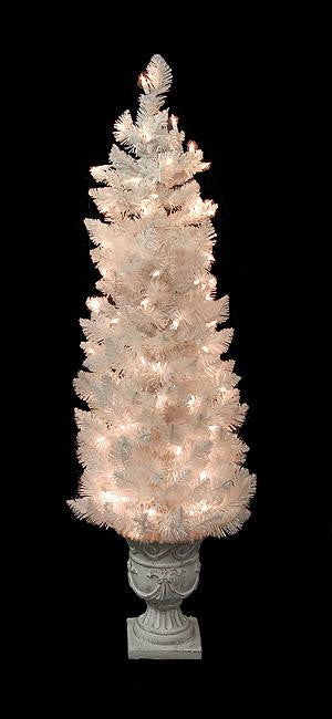 4' Pre-lit Slim White Crystal Pine Potted Artificial Christmas Tree - Clear