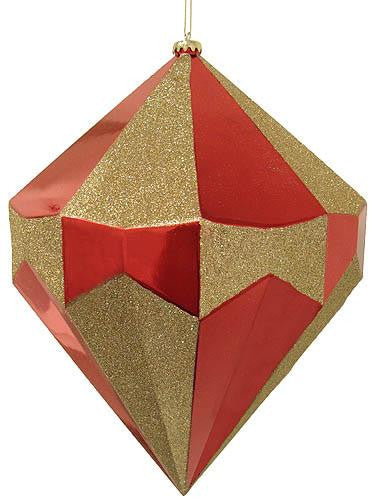 Giant 18" Red & Gold Glitter Diamond Commercial Christmas Ornament Decoration