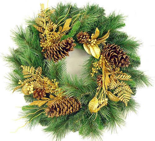 24" Pre-Decorated Gold Mixed Pine Artificial Christmas Wreath - Unlit