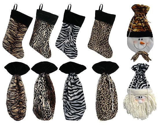 10-Piece Animal Print Christmas Stocking Wine & Gift Bag Set