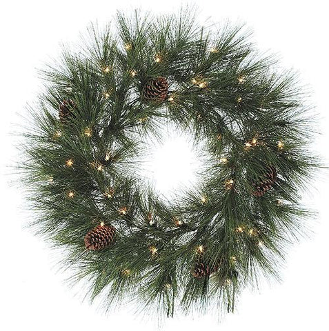 30" Pre-Lit Long Needle Weeping Jackson Pine Christmas Wreath - Clear Lights