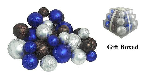 Pack of 27 Shatterproof Blue, Chocolate & Silver Christmas Ball Ornaments