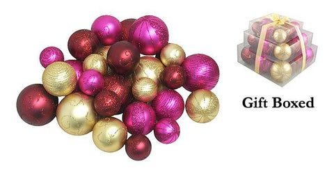 Pack of 27 Shatterproof Merlot, Gold & Fuschia Christmas Ball Ornaments