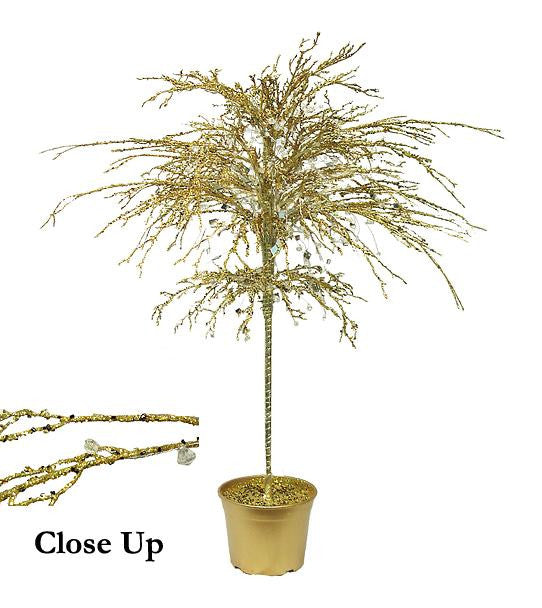 46" Gold Crystallized Glitter Potted Holiday Tree - Mirrors & Beads