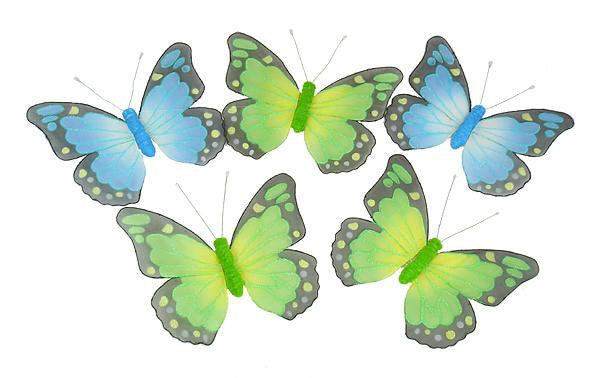 6' Blue And Green Glitter Mesh Butterfly Garland - 15" butterflies