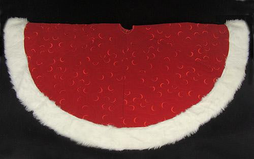 56" Red Swirl Embossed Christmas Tree Skirt with White Faux Fur Trim