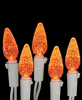 Set of 70 LED Orange C6 Christmas Lights - White Wire