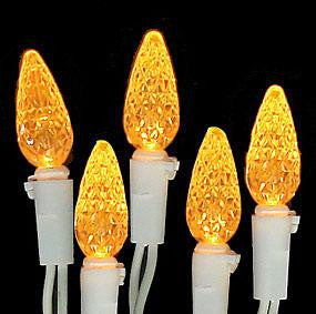 Set of 70 Amber LED C6 Christmas Lights - White Wire