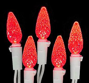 Set of 70 Red LED C6 Christmas Lights - White Wire