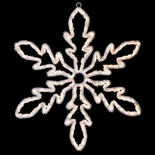 24" Lighted White Hanging Snowflake Christmas Decoration - Clear Lights