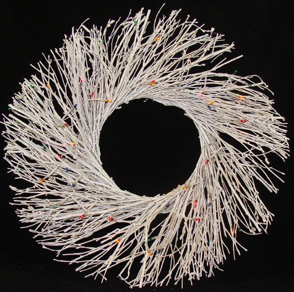 18" Pre-Lit White Country Twig Artificial Christmas Wreath - Multi Lights