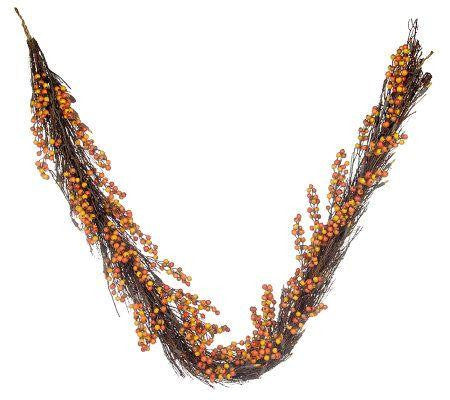 6' Pre-Lit Orange and Yellow Autumn Harvest Cranberry Twig Thanksgiving Garland