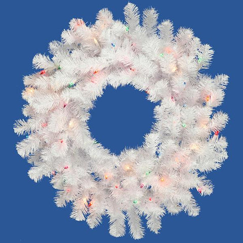 30" Pre-Lit Crystal White Artificial Christmas Wreath - Multi Lights