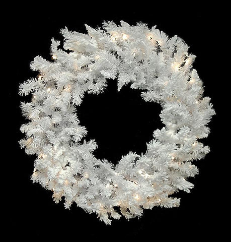 36" Pre-Lit Flocked White Spruce Artificial Christmas Wreath - Clear LED Lights