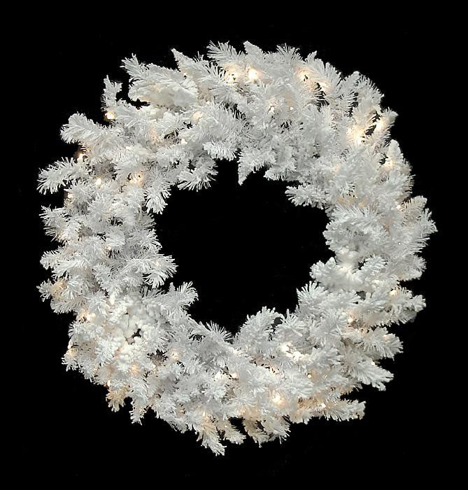 30" Pre-Lit Flocked White Spruce Artificial Christmas Wreath -  Clear LED Lights