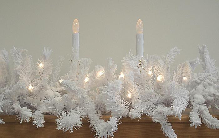 9' x 14" Pre-Lit LED Flocked White Spruce Christmas Garland - Warm Clear Lights